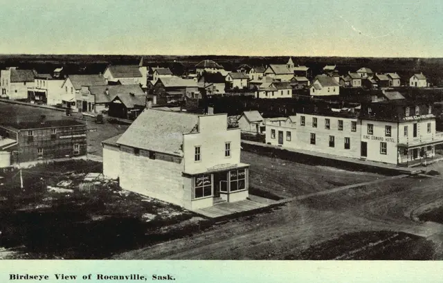 Bird's-eye view of Rocanville with the King Edward Hotel