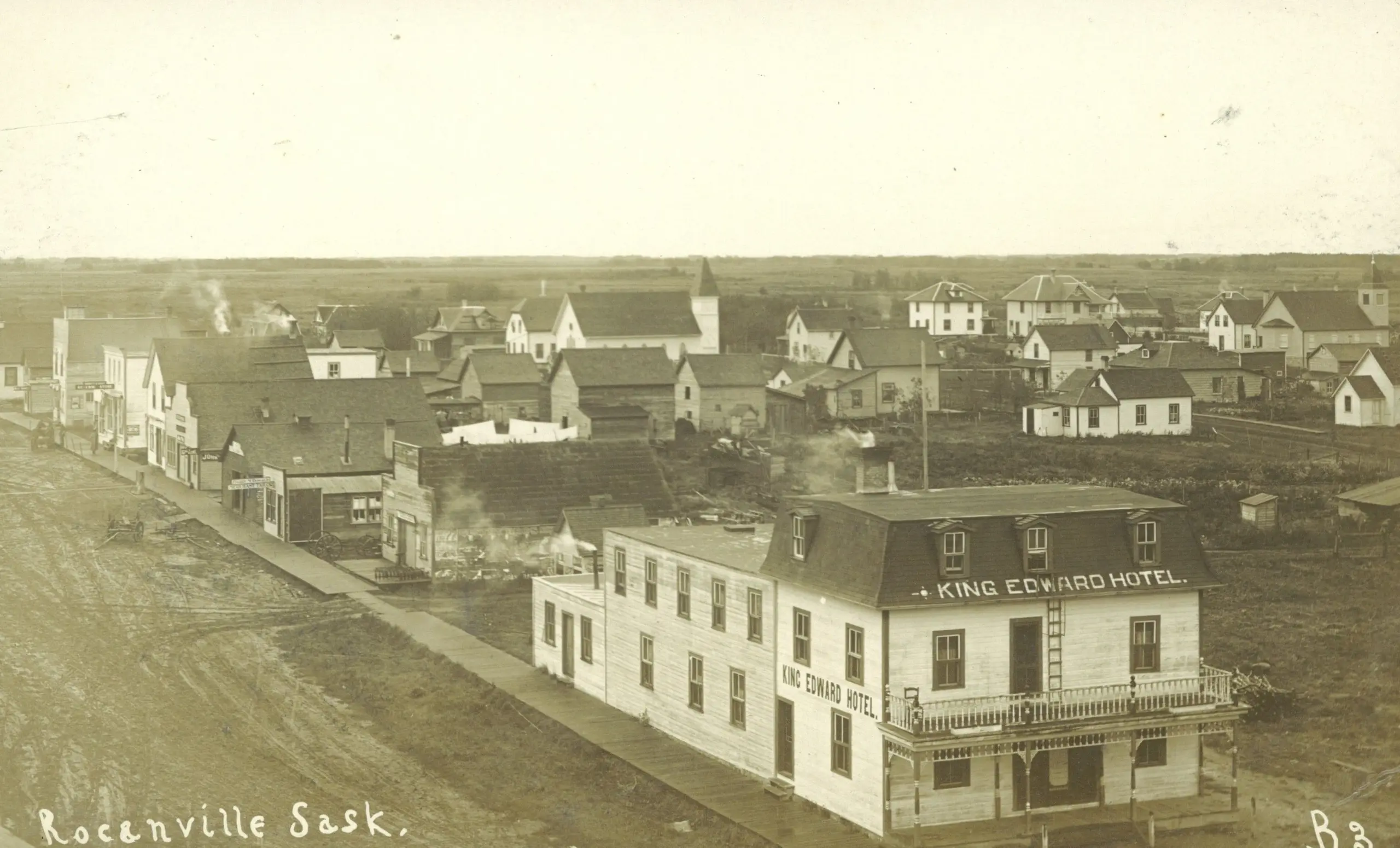 Aerial view of Rocanville with the King Edward Hotel