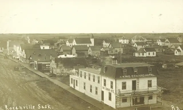 Aerial view of Rocanville with the King Edward Hotel